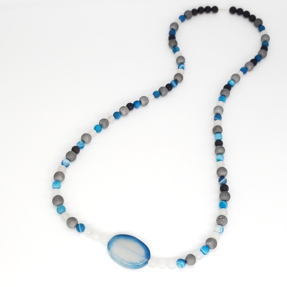 Boho Quartzite, Druzy, Agate & Lava Bead Necklace - Picture 8 of 9